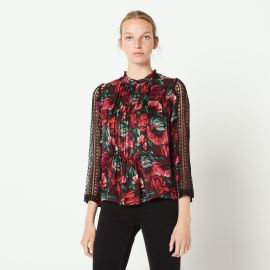 Printed blouse with lace insert at Sandro